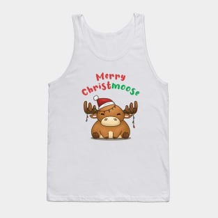 Merry Christmoose Cute Moose in Santa Hat Tank Top